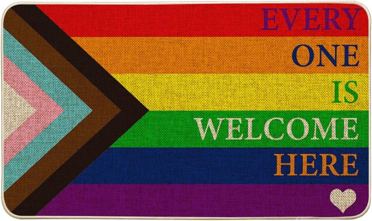 Every One is Welcome Here Colored Flag LGBT Decorative Doormat (17 x 29 Inch)
